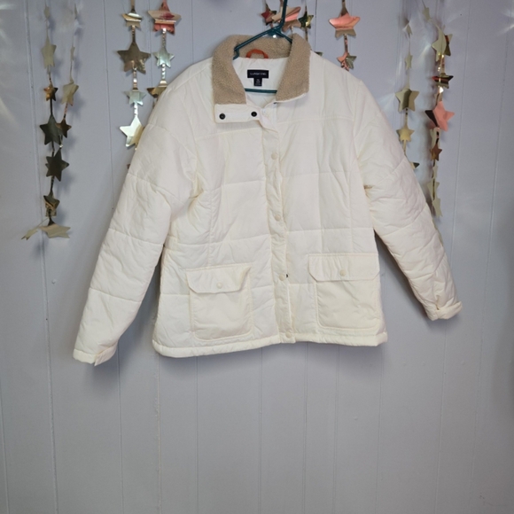 LANDS END CREAM COAT WITH SHERPA COLLAR SZ.XL - Picture 1 of 7